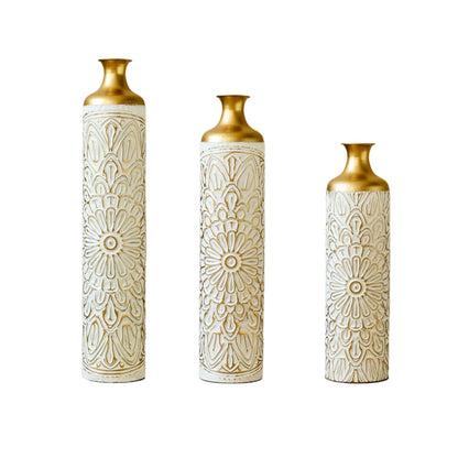 3 Piece Home Decoration Large Glazed Floor Vases - Gold / White