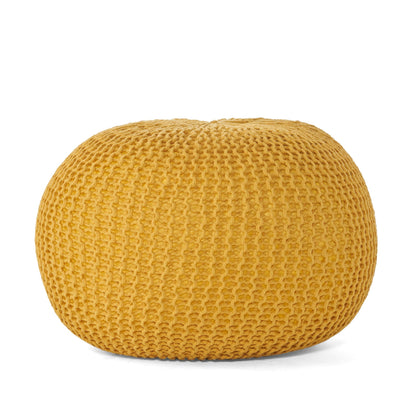 Bordeaux Knitted Cotton Round Pouf - Versatile Ottoman and Floor Cushion