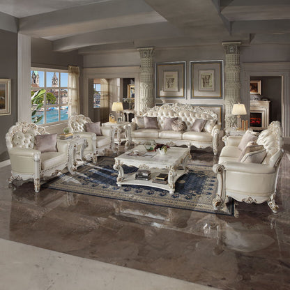 Vendome - Sofa With 5 Pillows - Champagne Synthetic Leather & Antique Pearl