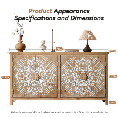 60" Wood Accent Cabinet with 4 Doors Brown and Antique White
