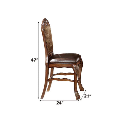 Dresden - Counter Height Chair (Set of 2) - Vintage Synthetic Leather Seat & Floral Fabric Back & Cherry Oak
