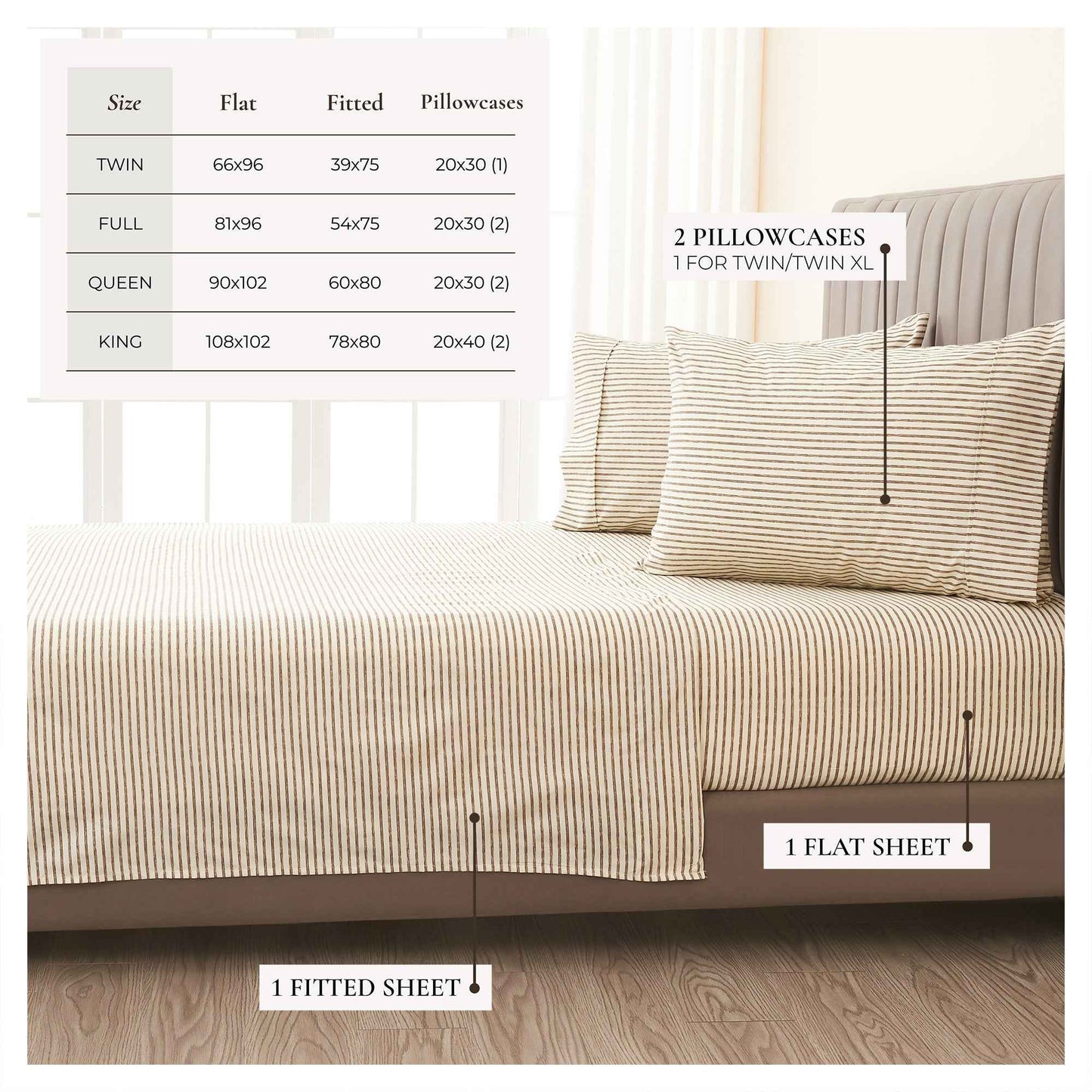 Striped Microfiber Sheet Set - Evette Collection