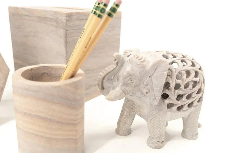 Figurines: Hand Carved Soapstone Elephants
