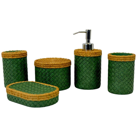 Five Piece Bathroom Set in Green and Beige Colors - PoshaBella