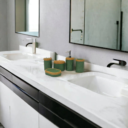 Five Piece Bathroom Set in Green and Beige Colors - PoshaBella
