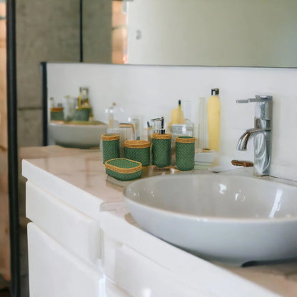 Five Piece Bathroom Set in Green and Beige Colors - PoshaBella