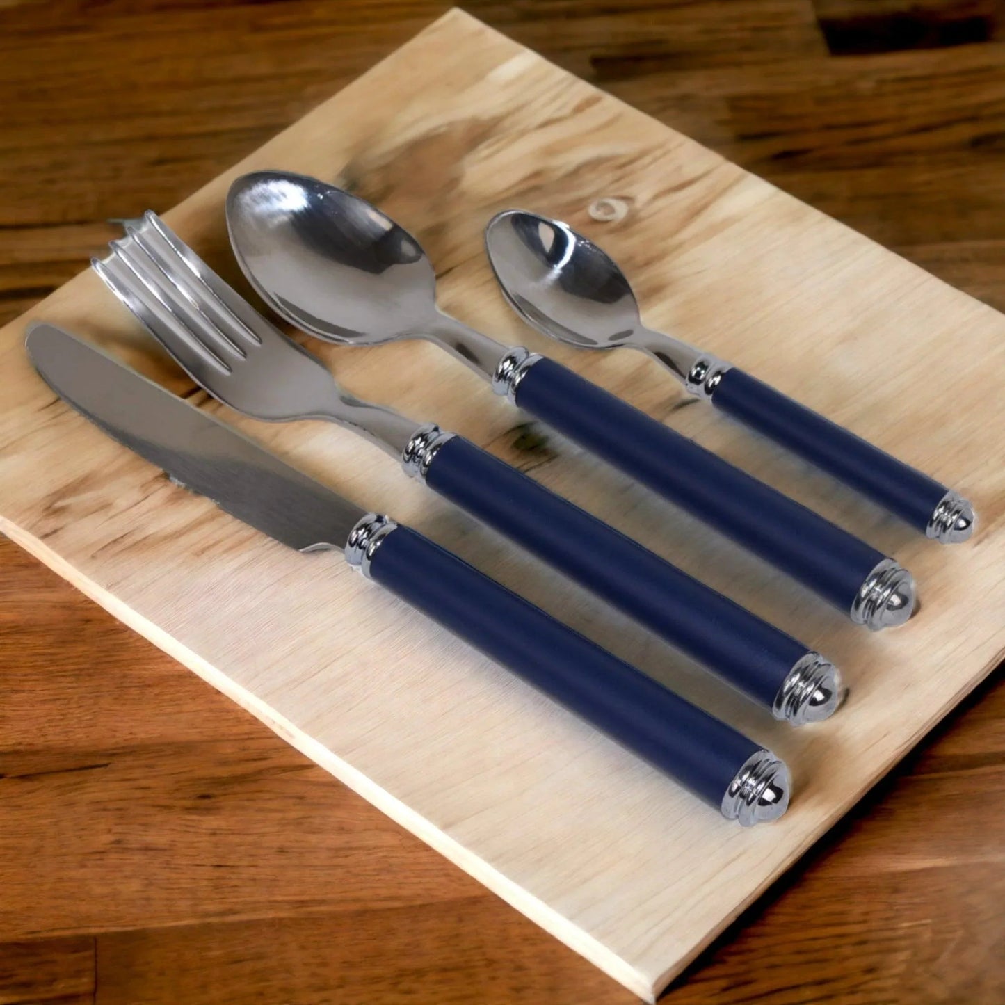 Flatware Set with Blue Handles and Storage Cady - PoshaBella