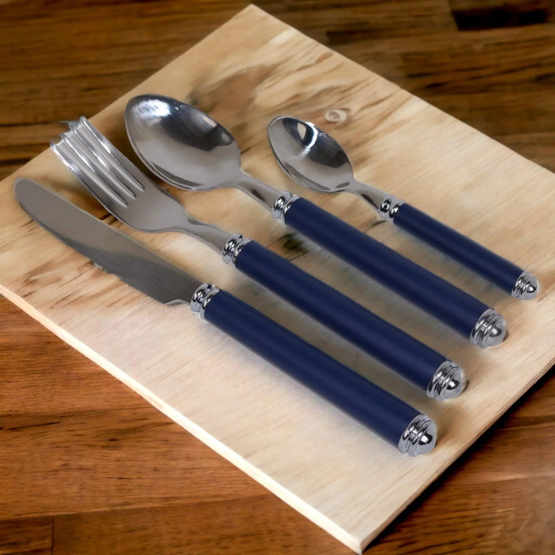 Flatware Set with Blue Handles and Storage Cady - PoshaBella