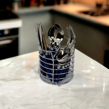 Flatware Set with Blue Handles and Storage Cady - PoshaBella