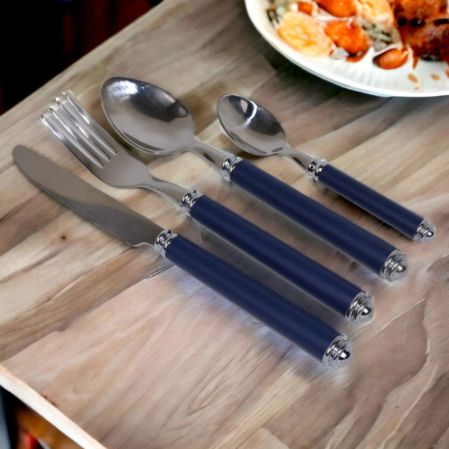 Flatware Set with Blue Handles and Storage Cady - PoshaBella
