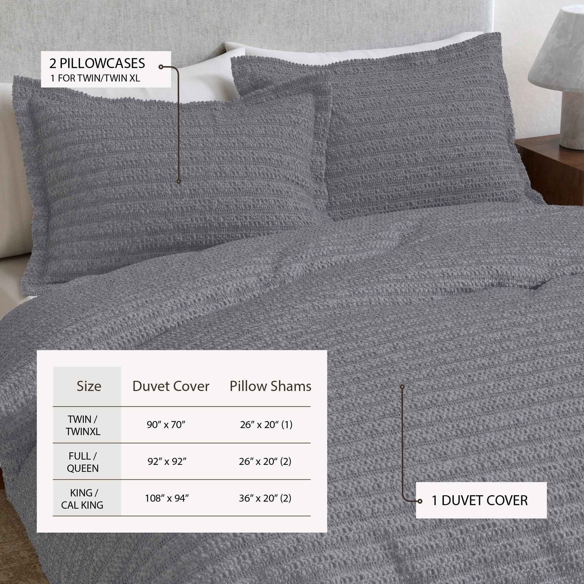 100% Cotton Honeycomb Waffle Duvet Set - Mattea Collection