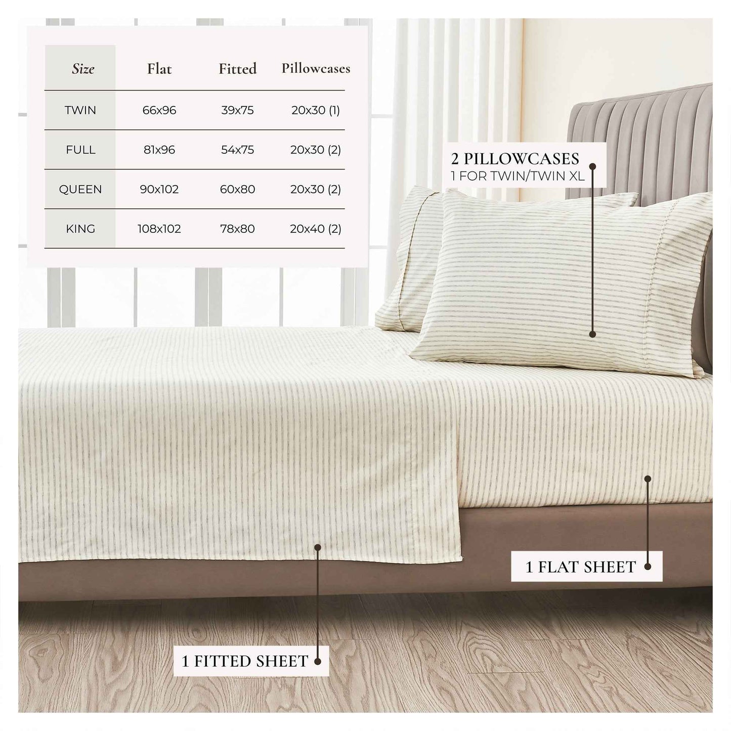 Striped Microfiber Sheet Set - Evette Collection