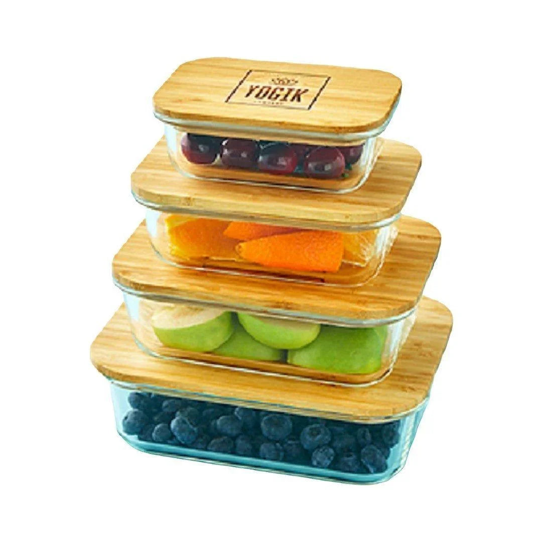 Food Storage Containers | Set of 4 Glass with Insulated Bamboo Covers - PoshaBella