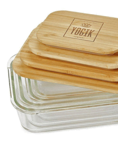 Food Storage Containers | Set of 4 Glass with Insulated Bamboo Covers - PoshaBella