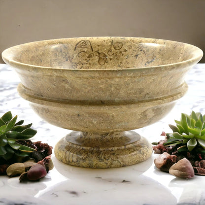 Fossil Stone Pedestal Fruit Bowl of Classic Design - PoshaBella