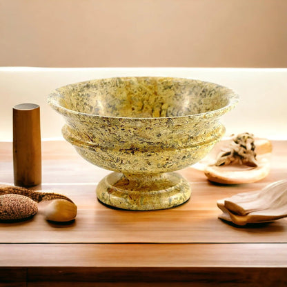Fossil Stone Pedestal Fruit Bowl of Classic Design - PoshaBella