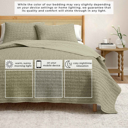 100% Cotton Honeycomb Waffle Garment Washed Quilt Set - Genevieve Collection