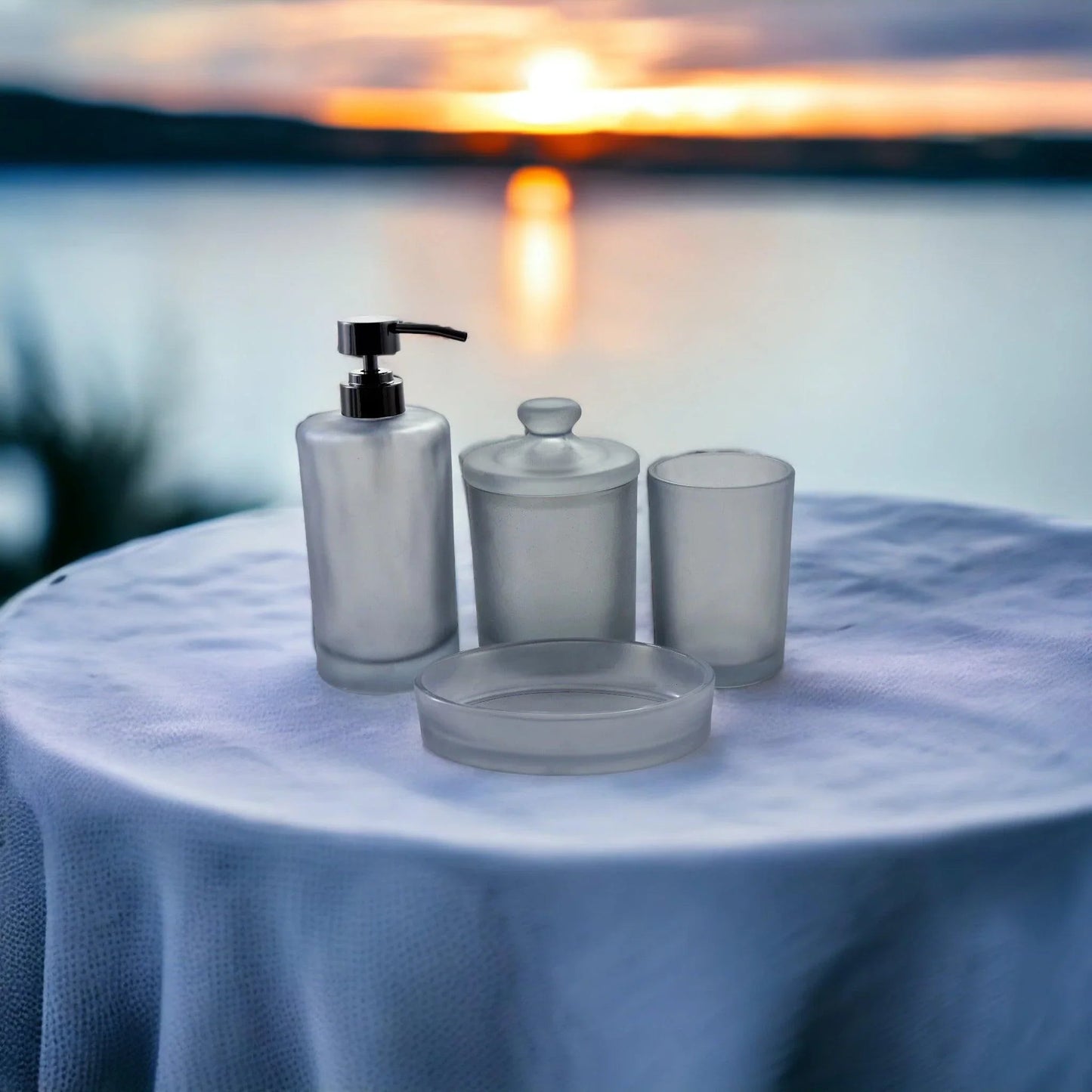 Frosted Glass 4-Piece Bathroom Accessory Set | Cloud Collection - PoshaBella