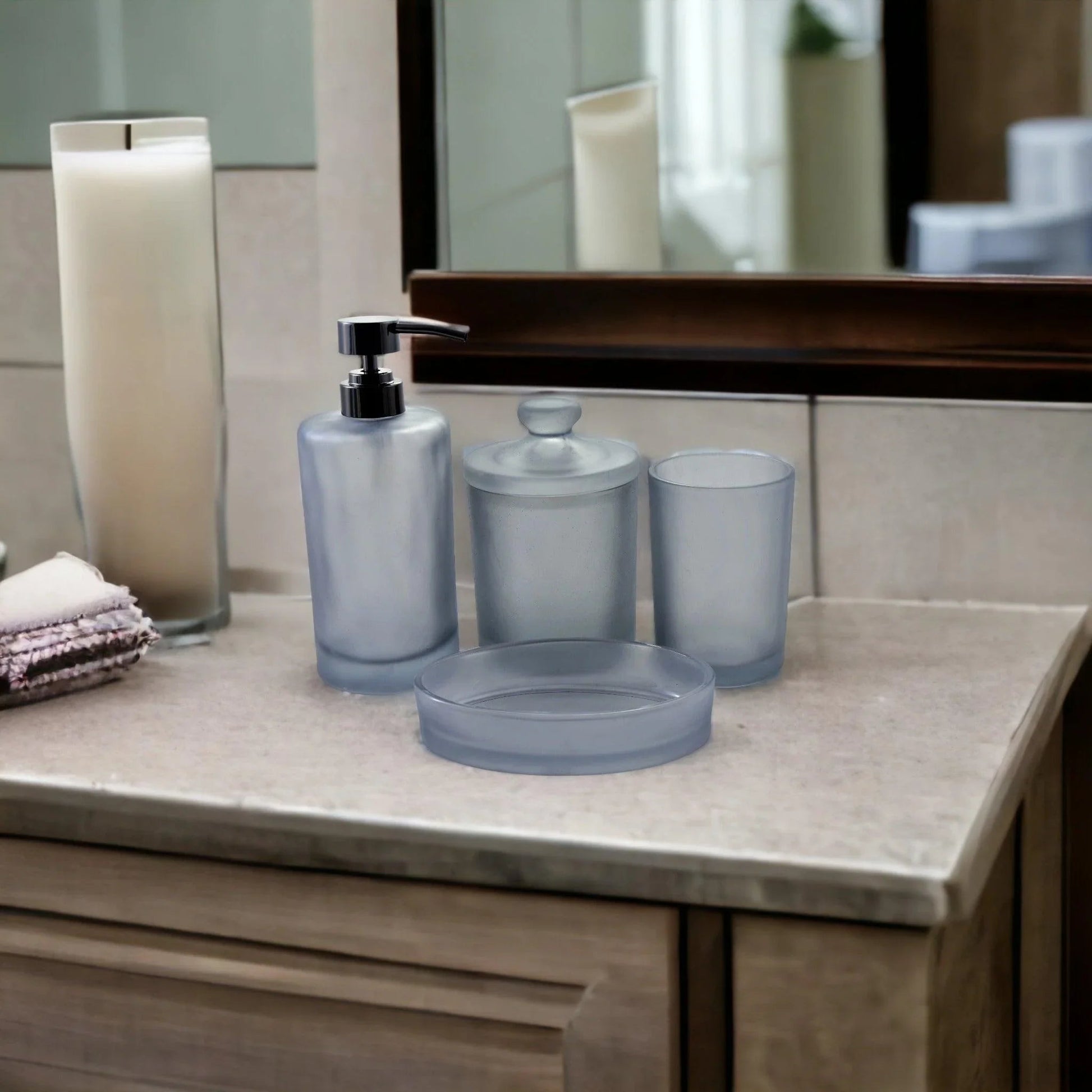 Frosted Glass 4-Piece Bathroom Accessory Set | Cloud Collection - PoshaBella