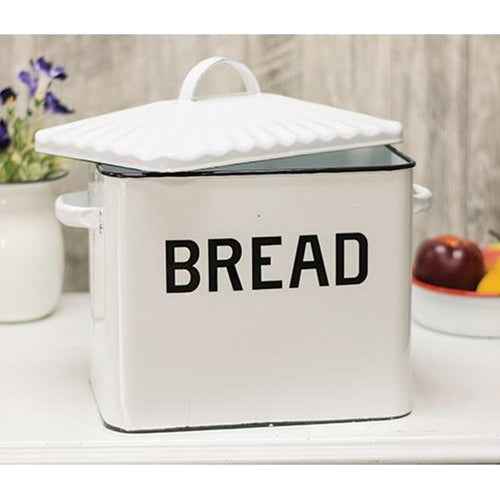 Black Rim Enamel Bread Box for Farmhouse Kitchen Storage