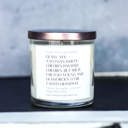 "Glam-ma: a woman who..." - Mother's Day Whiskey Glass Candle - PoshaBella
