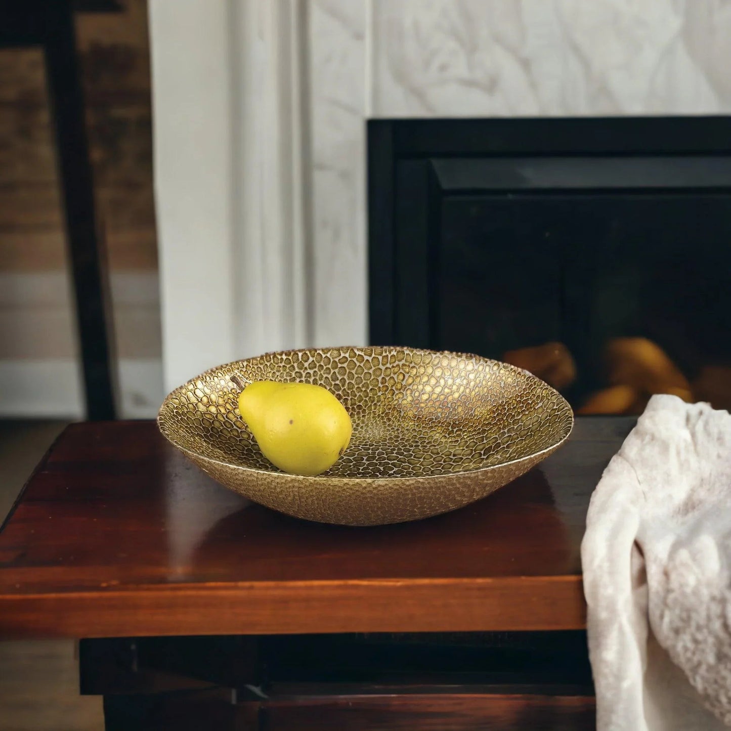 Glass Decorative Bowl | Oval Bowl with Gold Leaf Snakeskin Pattern - PoshaBella