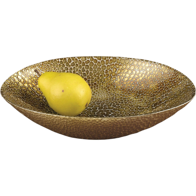 Glass Decorative Bowl | Oval Bowl with Gold Leaf Snakeskin Pattern