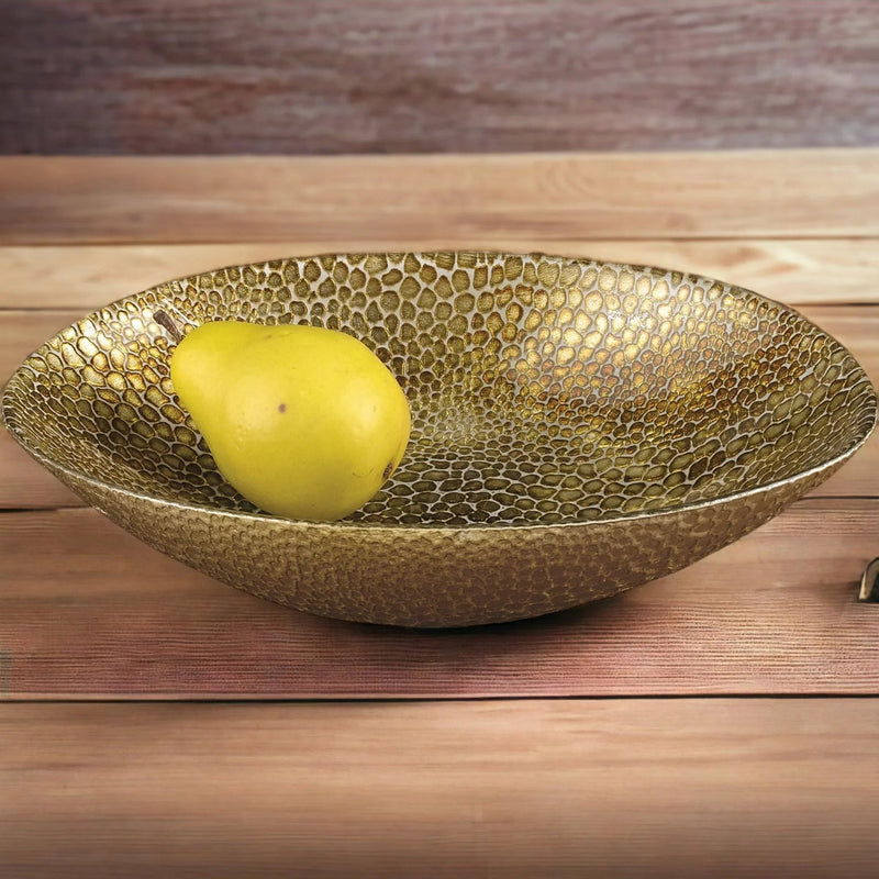 Glass Decorative Bowl | Oval Bowl with Gold Leaf Snakeskin Pattern