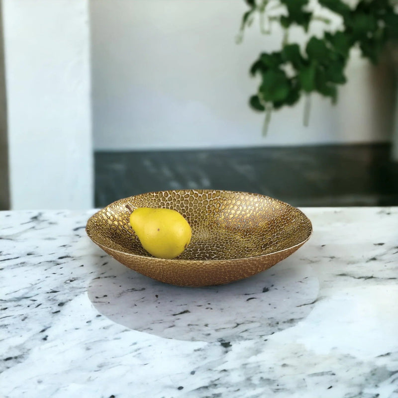 Glass Decorative Bowl | Oval Bowl with Gold Leaf Snakeskin Pattern