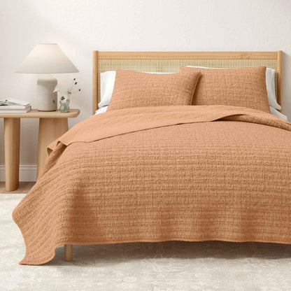 100% Cotton Honeycomb Waffle Garment Washed Quilt Set - Genevieve Collection