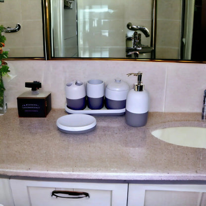 Gray Bathroom Accessories Set with Vanity Tray - PoshaBella