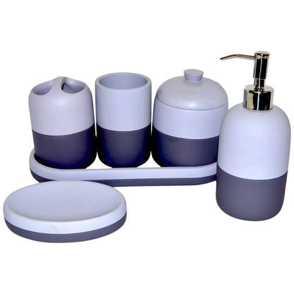 Gray Bathroom Accessories Set with Vanity Tray - PoshaBella