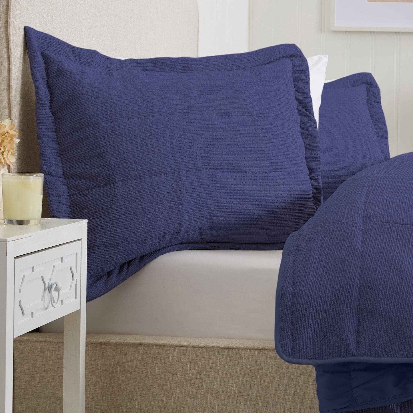 3 Piece Textured Striped Quilt Set - Ellie Collection