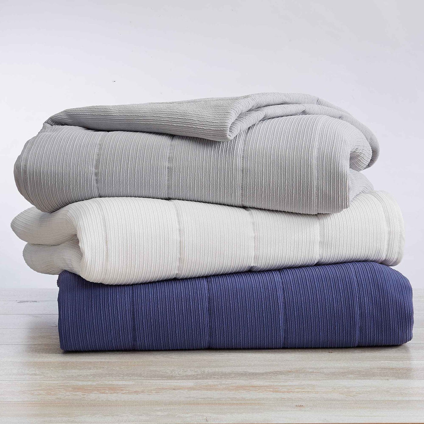 3 Piece Textured Striped Quilt Set - Ellie Collection