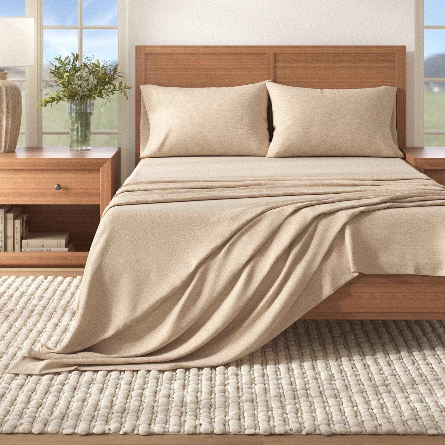 4 Piece Heathered Solid Cotton Blend Flannel Sheet Set - Anders Collection