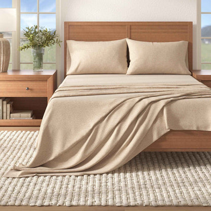4 Piece Heathered Solid Cotton Blend Flannel Sheet Set - Anders Collection