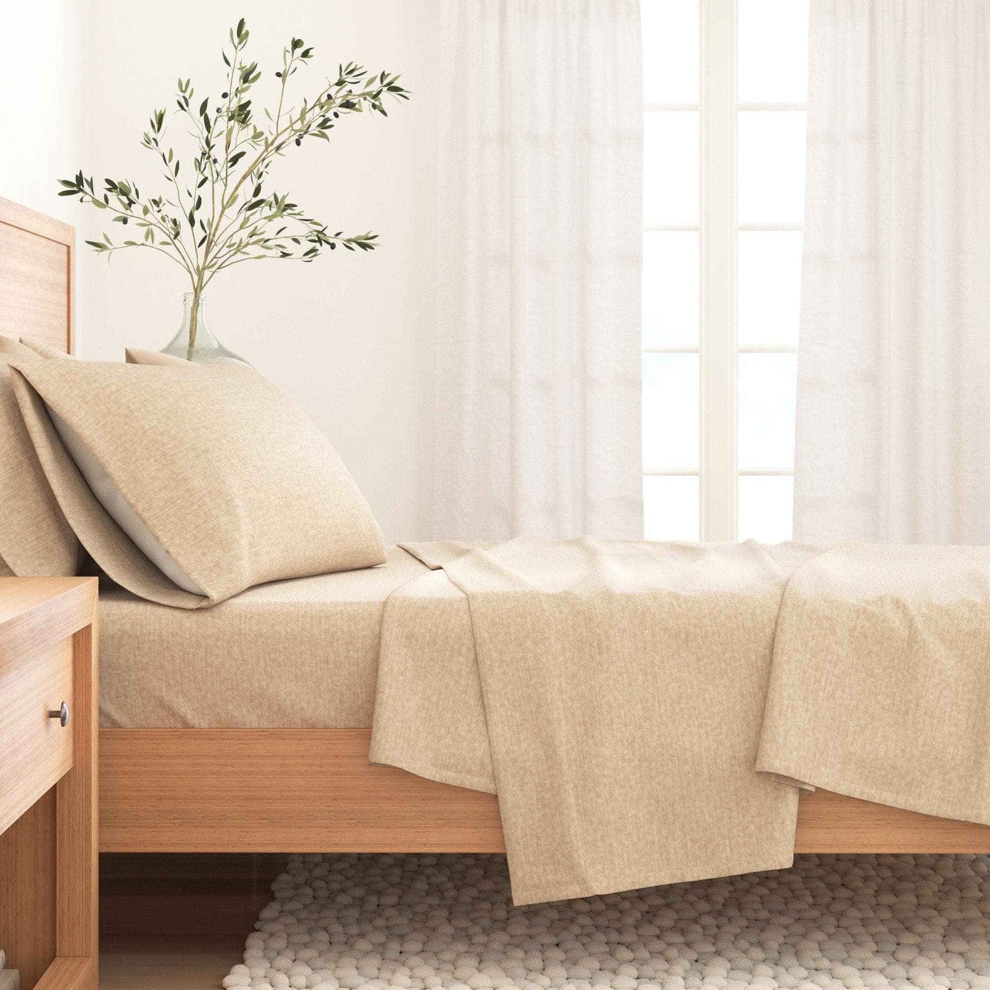 4 Piece Heathered Solid Cotton Blend Flannel Sheet Set - Anders Collection