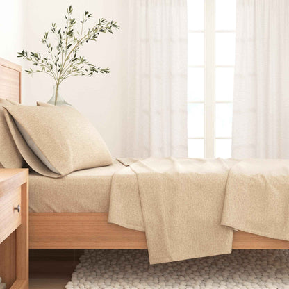 4 Piece Heathered Solid Cotton Blend Flannel Sheet Set - Anders Collection