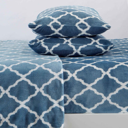 4-Piece Printed Plush Sheet - Velvet Luxe Lattice Collection