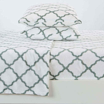 4-Piece Printed Plush Sheet - Velvet Luxe Lattice Collection