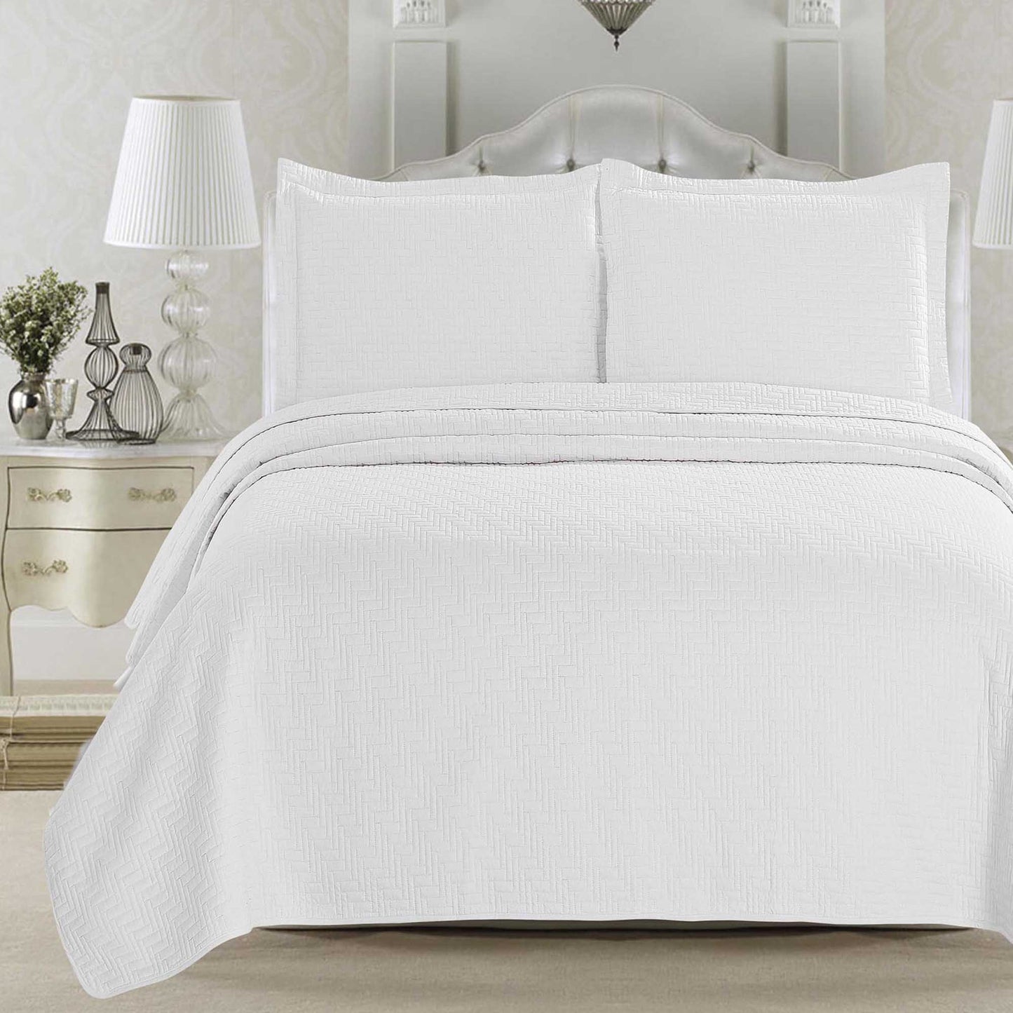 3-Piece Herringbone Stitched Quilt - Louise Collection
