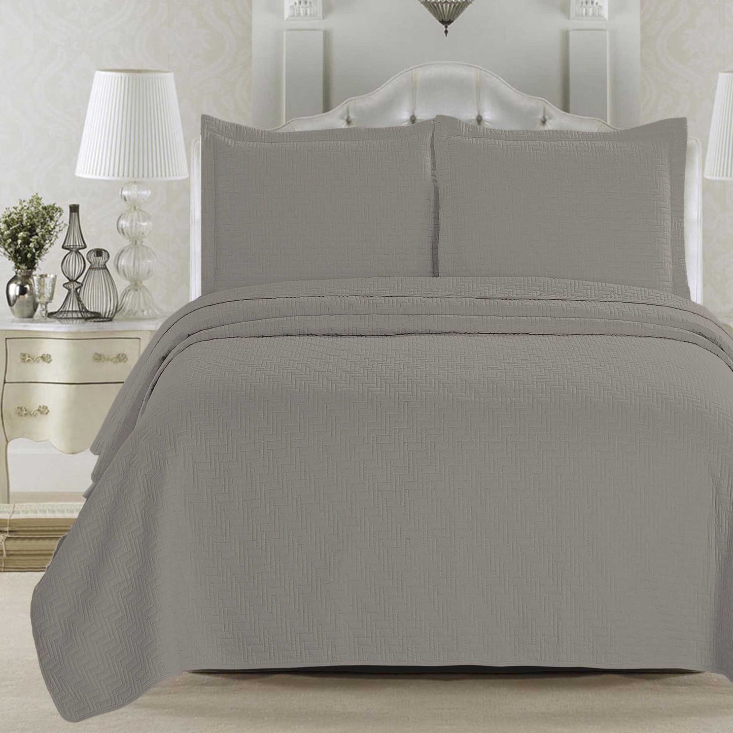 3-Piece Herringbone Stitched Quilt - Louise Collection