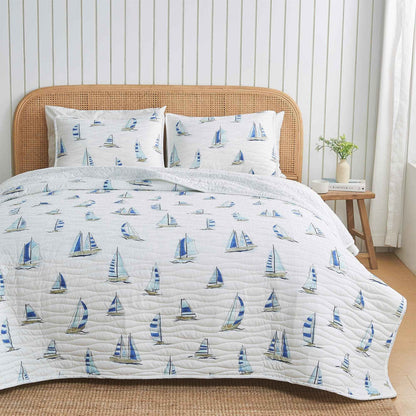Coastal Blue Sailboat Quilt Set - Marzano Collection