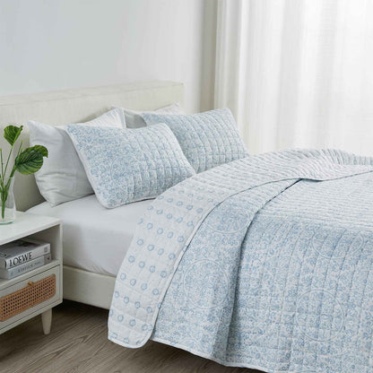 Floral Medallion Printed Microfiber Quilt Set - Kaleigh Collection