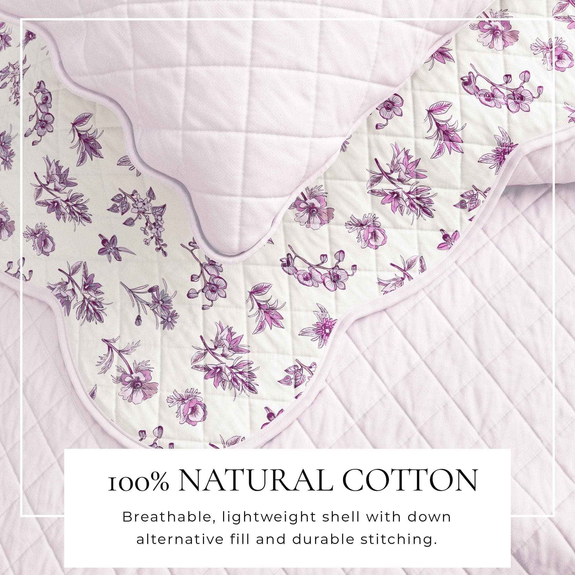 Floral Print & Scallopeded Edge Cotton Quilt Set - Sandie Collection