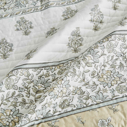 Floral Striped Microfiber Quilt Set - Hermine Collection