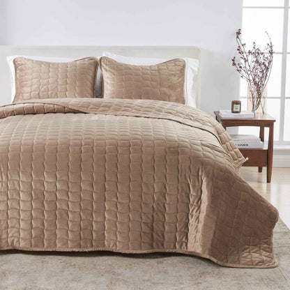 Velvet Box-Stitched Quilt Set - Vivica Collection