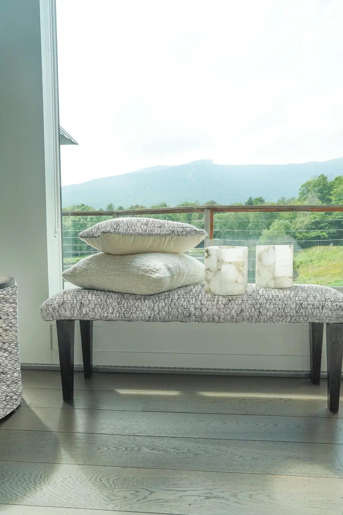 Handwoven Clean Grey Dining Room Table Bench - PoshaBella