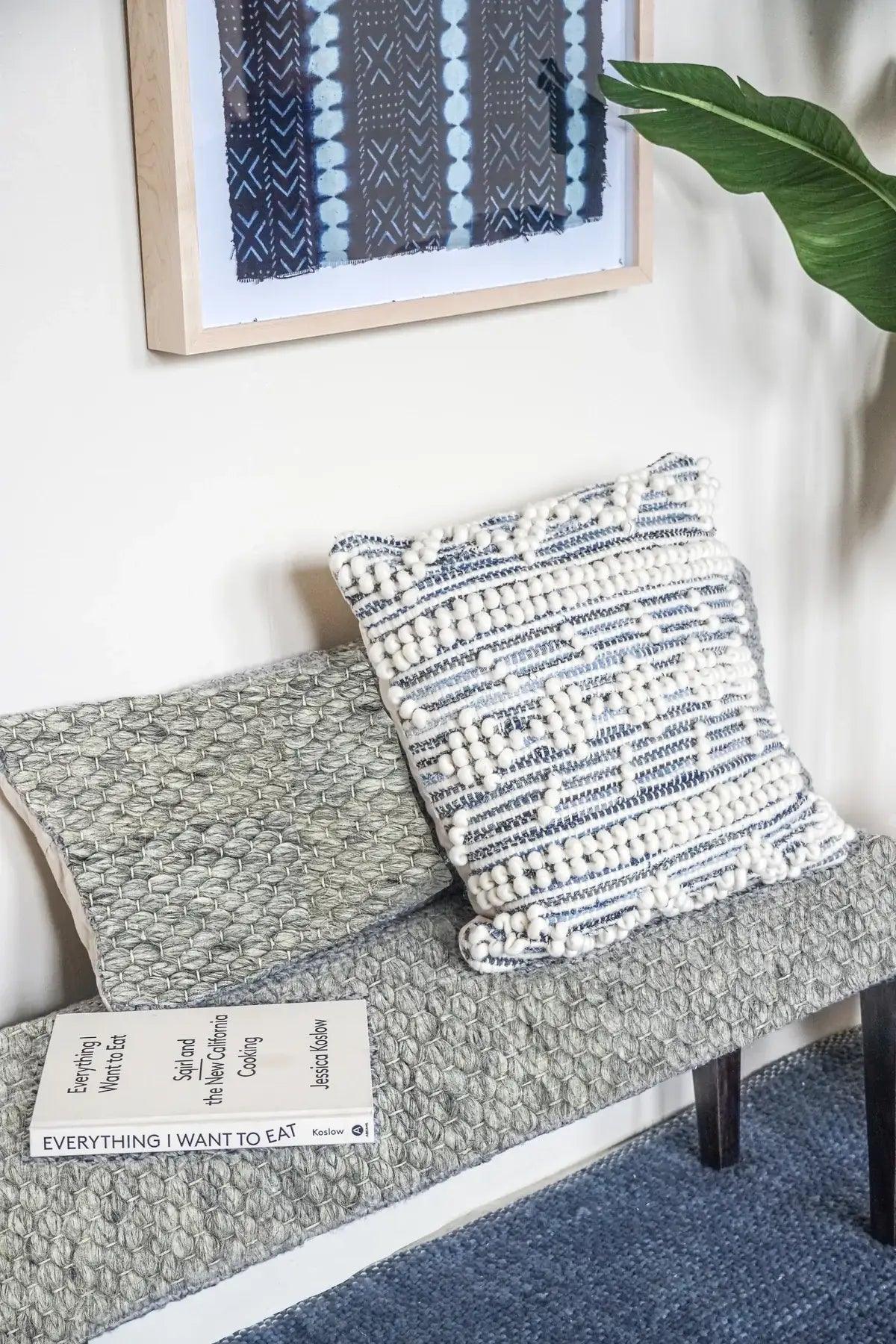 Handwoven Clean Grey Dining Room Table Bench - PoshaBella