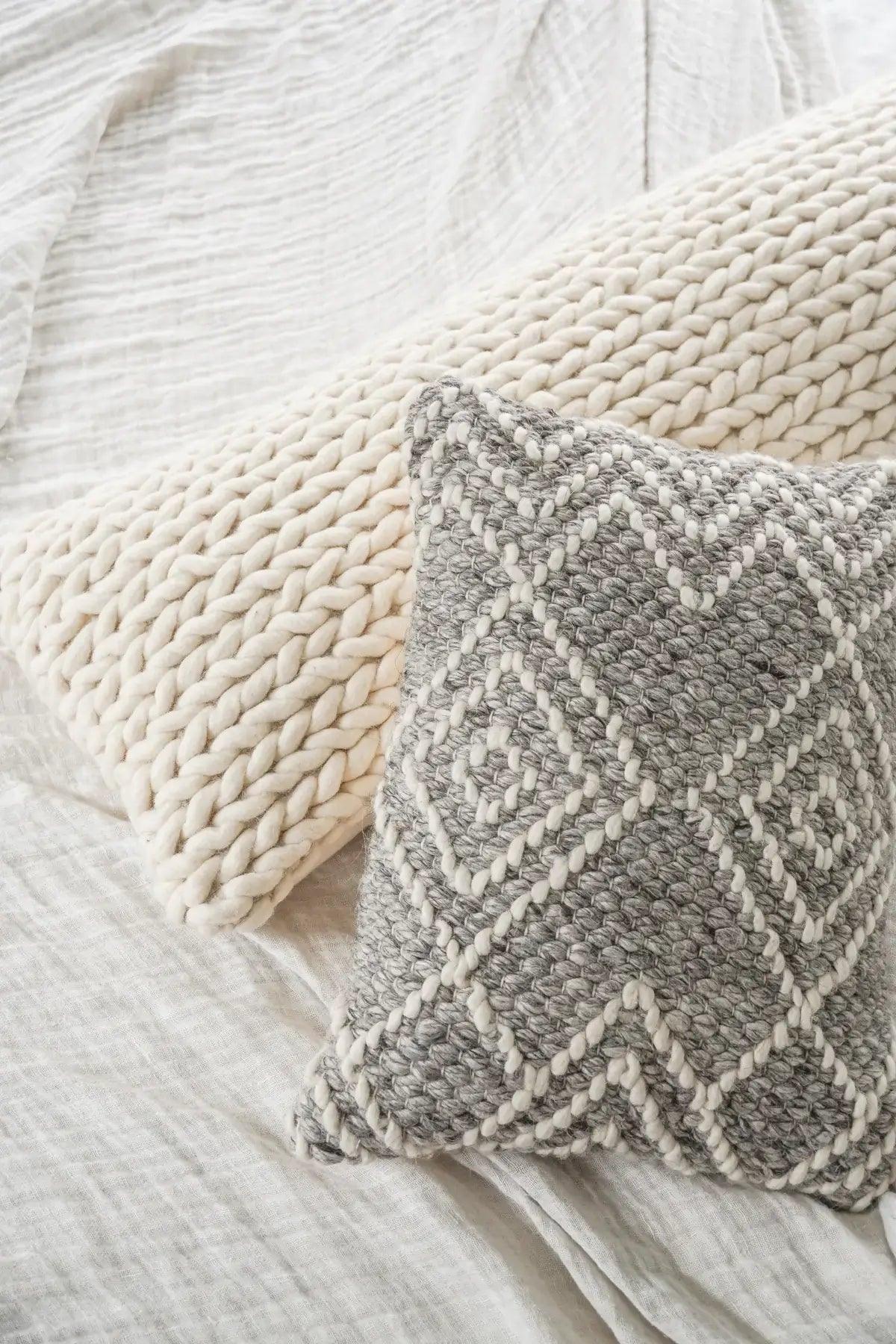Handwoven Grey Diamond Pillow Covers - PoshaBella